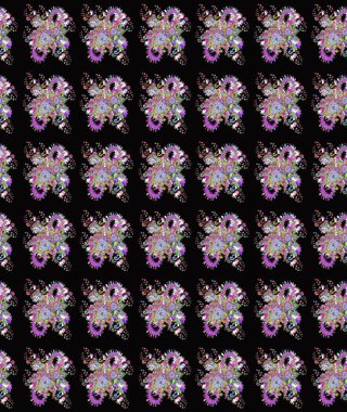 Eski usul. Raster illüstrasyonu. Kumaş, tekstil, duvar kağıdı baskısı için. Eskiz geçmişi. Renkli desenli eskiz deseni, siyah çiçekler ve dekoratif elementlerle.