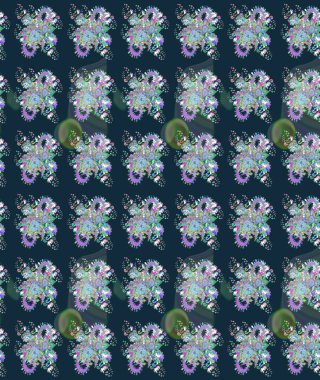 Raster illüstrasyonundaki çiçek desenli çizim. Güzel kumaş deseni. Mavi renklerde. Raster illüstrasyonu.