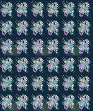 Çiçek ve yapraklı karalama şeklinde Raster çiçek deseni. Raster illüstrasyonu. Yumuşak, bahar çiçekleri mavi renklerde.