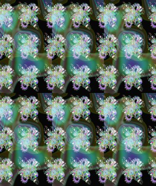 Düz Çiçek Elementleri Tasarımı. Çiçekli çiçek deseni, suluboya. Renkli Bahar Teması eskiz kalıbı. Raster illüstrasyonu. Yeşil renkte çiçekler.