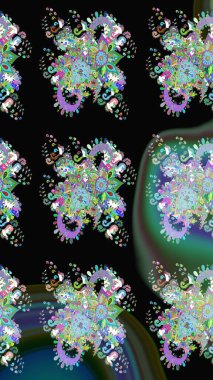 Robot resim. Siyah renkli çiçekler. Şirin çiçek elementleri. Raster illüstrasyonu.