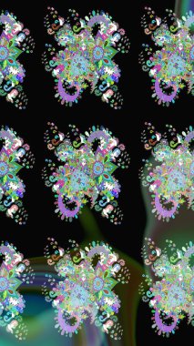 Tekstil için suluboya eskiz deseni. El çizimi çiçek çizimi deseni (fayans). Sevimli çiçekli, desenli, siyah renkli çizim deseni.