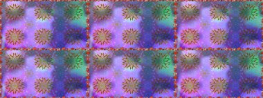 Çiçekli, pürüzsüz bir desen. Raster çiçekleri klasik tarzda çizilmiş. Raster illüstrasyonu. Yumuşak, bahar çiçekleri menekşe renklerinde.