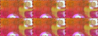 Düz Çiçek Elementleri Tasarımı. Turuncu renkli çiçekler. Renkli Bahar Temalı Kusursuz Arkaplan. Raster illüstrasyonunda kusursuz çiçek deseni.