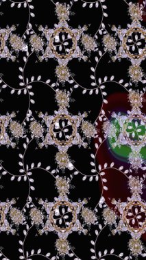 Yapraklı çiçekler ve papatya çiçekli siyah renkte papatyalar. Raster - stok. Taslak arkaplan deseni.