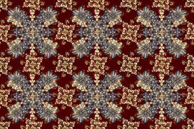 Çiçek deseni. Kusursuz raster arka plan. Gri ve kahverengi renklerde altın elementler. Şık bir grafik desen. Duvar kâğıdı barok, İspanyol kumaşı.