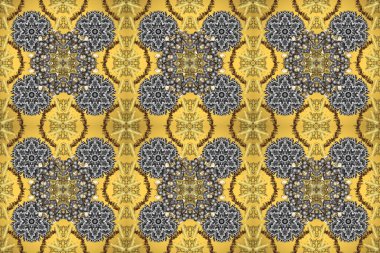 Sarı, gri ve kahverengi renklerde, altın elementlerle kusursuz klasik desen. Sarı, gri ve kahverengi renklerde altın sarısı, pürüzsüz desenler. Noel, kar tanesi, yeni yıl.