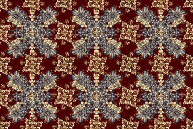 Çiçek deseni. Kusursuz raster arka plan. Gri ve kahverengi renklerde altın elementler. Şık bir grafik desen. Duvar kâğıdı barok, İspanyol kumaşı.