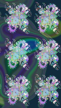 Raster illüstrasyonundaki çiçek desenli çizim. Mavi renkli çiçekler. Düz Çiçek Elementleri Tasarımı. Renkli Bahar Teması çizim şablonu.