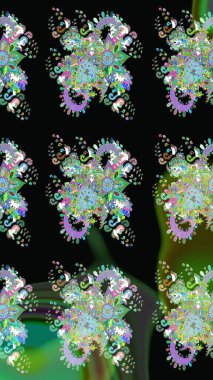 Sevimli çiçek raster deseni. Düz Çiçek Elementleri Tasarımı. Siyah renkli çiçekler. Renkli Bahar Teması çizim şablonu.