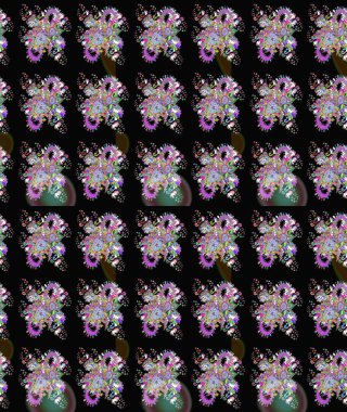 Raster illüstrasyonu. Siyah renkli çiçekler. El çizimi çiçekli soyut çizim deseni.