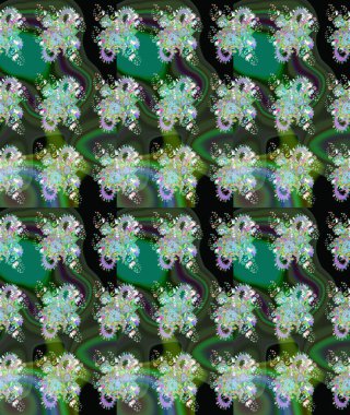 Çiçekli karalama şeklinde Raster çiçek deseni. Yeşil renkli çiçekler. Nazik, sevimli çiçek arkaplanı..