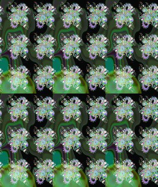 Çiçek tasarımı için inanılmaz bir kolaj cenneti tarzı. Parlak çiçekli kolaj çiçekleri yeşildir. Çiçekli zambaklar eskiz arka planı.