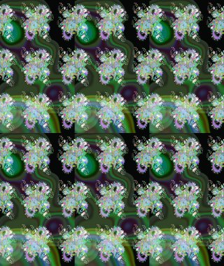 Raster illüstrasyonu. Yumuşak, yeşil renkli bahar çiçekleri. Raster çiçek desenli ve çiçekli..