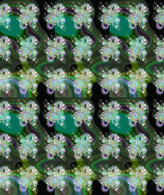 Çiçekli karalama şeklinde Raster çiçek deseni. Yeşil renkli çiçekler. Nazik, sevimli çiçek arkaplanı..