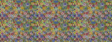 Güzel kumaş deseni. Zentangle soyut çiçekleri. Raster illüstrasyonu. Renkli Bahar Temalı Kusursuz Arkaplan. Düz Çiçek Elementleri Tasarımı. Çiçek tozu..