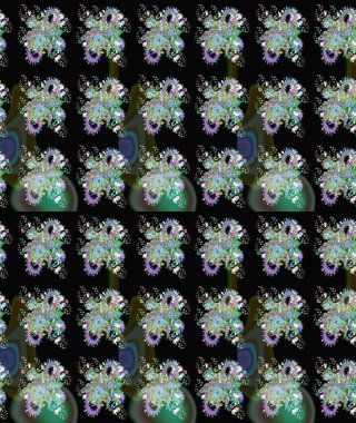 Siyah renkli çiçekler. Kumaş desenli papatya çiçekleri ayrıntıları.