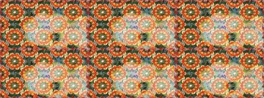 Damask altın soyut çiçek turuncu renklerde dikişsiz desen. Süslü dekorasyon. Raster illüstrasyonu.