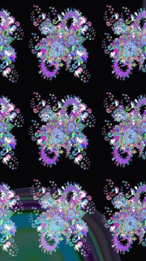 Millefleur 'lar. Tekstil, kumaş, kapaklar, duvar kağıtları, baskı, naylon, koleksiyon defteri, örgü, dekupaj için güzel bir eskiz. Küçük siyah çiçekli oldukça eski bir besin torbası deseni..