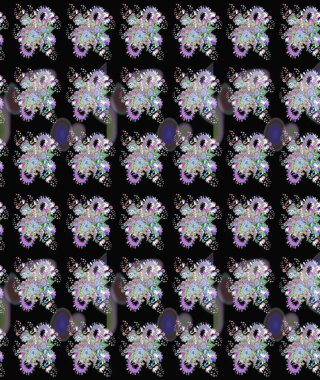 Kumaş desenli papatya çiçeği detayı. Siyah renkte çiçekler.