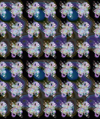 Çiçek duvar kağıdı. Raster illüstrasyonu. Çizim kalıbı. Mavi renklerde. Renkli süs kenarı. Hint süsü..