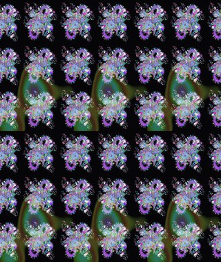 Yapraklı çiçekler ve papatya çiçekli siyah renkte papatyalar. Eskiz arkaplan modeli. Raster - stok.