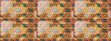 Geleneksel oryantasyon süsü. Kusursuz klasik raster altın desenli. Turuncu renklerde, altın elementlerle kusursuz desen. Klasik vintage arkaplan.