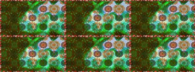 Düz Çiçek Elementleri Tasarımı. Renkli Bahar Temalı Kusursuz Arkaplan. Çiçekle kusursuz desen. Yeşil renkte çiçekler.