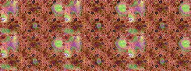 Kahverengi renkli Asya tekstili. Raster illüstrasyonu. Çiçeklerle suluboya desenleri.