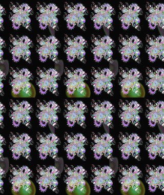 Sevimli çiçek raster deseni. Siyah renkli çiçekler. Renkli Yaz Temalı eskiz kalıbı. Düz Çiçek Elementleri Tasarımı.