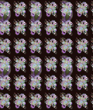 Gri renkli bitkilerden oluşan parlak çiçekli çizim deseni.