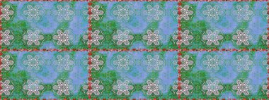 İşlemeli çiçekli, dikişsiz desen. Parmak izi, kumaş, duvar kâğıdı, tekstil için raster dokusu. Renkli grunge soyut arkaplanı coloblue çiçekleri ile zenginleştir.