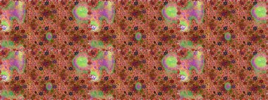 Kahverengi renkli Asya tekstili. Raster illüstrasyonu. Çiçeklerle suluboya desenleri.