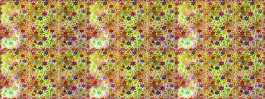 Raster düz çiçekleri pürüzsüz desen. Hediye ambalaj kağıdı, tebrik kartları, posterler ve pankart tasarımı. Sarı renkte çiçekler.