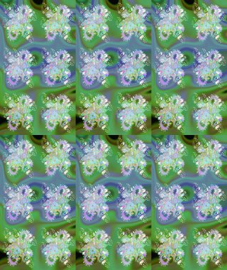 Şirin karalamalı çiçek desenli çizim. Raster illüstrasyonu. Raster illüstrasyonu. Eskiz stili yeşil renkler. El yapımı çiçek ve bitki koleksiyonu.