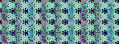 Çiçeksel çizim kalıbının yansıması. Vadinin mavi renkli çiçekleri.