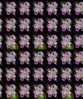 Renkli Bahar Teması eskiz kalıbı. Raster illüstrasyonundaki çiçek desenli çizim. Düz Çiçek Elementleri Tasarımı. Siyah renkte çiçekler.