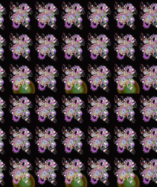 Renkli Bahar Teması eskiz kalıbı. Raster illüstrasyonundaki çiçek desenli çizim. Düz Çiçek Elementleri Tasarımı. Siyah renkte çiçekler.