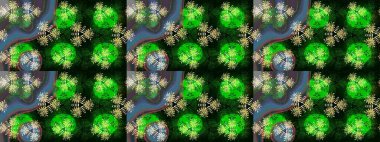 Şirin karalamalı çiçek desenli çizim. Raster illüstrasyonu. Raster illüstrasyonu. El yapımı çiçek ve bitki koleksiyonu. Çizim biçimi yeşil ve mavi renklerde.