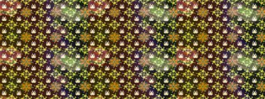 Çiçekli karalama şeklinde Raster çiçek deseni. Kahverengi ve yeşil renkli çiçekler. Yumuşak, yaz çiçekli arka plan.