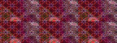 Raster illüstrasyonu. Kahverengi ve kırmızı renklere karalamalar çizilmiş çiçek deseni.