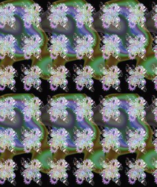 Raster illüstrasyonu. Yeşil renkli çiçekler. Çiçek desenli çizim. Asya tekstil tarzında. Raster illüstrasyonu.