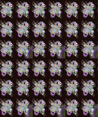 Moda baskısı, albüm, ambalaj kağıdı ve duvar kağıdı için zarif dekoratif süslemeler. Gri renkli şirin çiçekler. Raster illüstrasyonu. Küçük çiçekli basit bir çiçek çizimi..