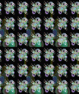 Siyah renkli çiçekler. Kumaş desenli papatya çiçekleri ayrıntıları.