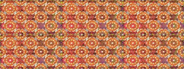 Turuncu renklerde, altın elementlerle kusursuz desen. Kusursuz klasik raster altın desenli. Geleneksel oryantasyon süsü. Klasik vintage arkaplan.