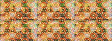 Raster illüstrasyonu. Süslü dekorasyon. Damask altın soyut çiçek turuncu renklerde pürüzsüz desen.