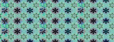 Renkli Bahar Teması eskiz kalıbı. Düz Çiçek Elementleri Tasarımı. Raster illüstrasyonundaki çiçek desenli çizim. Mavi ve nötr renkte çiçekler.