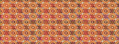 Turuncu renklerde, altın elementlerle kusursuz desen. Kusursuz klasik raster altın desenli. Geleneksel oryantasyon süsü. Klasik vintage arkaplan.