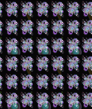 Çiçeksel çizim kalıbının yansıması. Vadinin çiçekleri siyah renklerde.