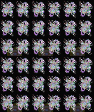 Ağaç dallı bahar çiçekleriyle desen, çiçek siluetiyle siyah renkler. Raster deseni.